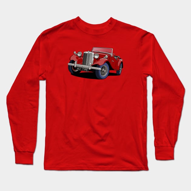 MG T-Type Classic British Sports Car in burgundy Long Sleeve T-Shirt by Webazoot